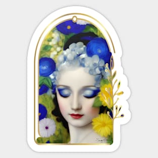 Abstract Vintage Style Woman Surrounded by Flowers Sticker